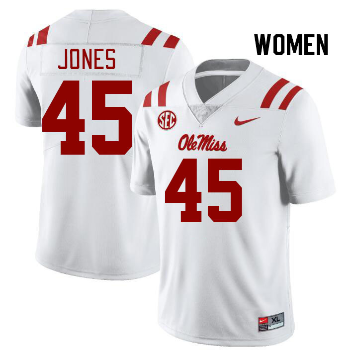 Women #45 Jackson Jones Ole Miss Rebels College Football Jerseys Stitched Sale-White - Click Image to Close